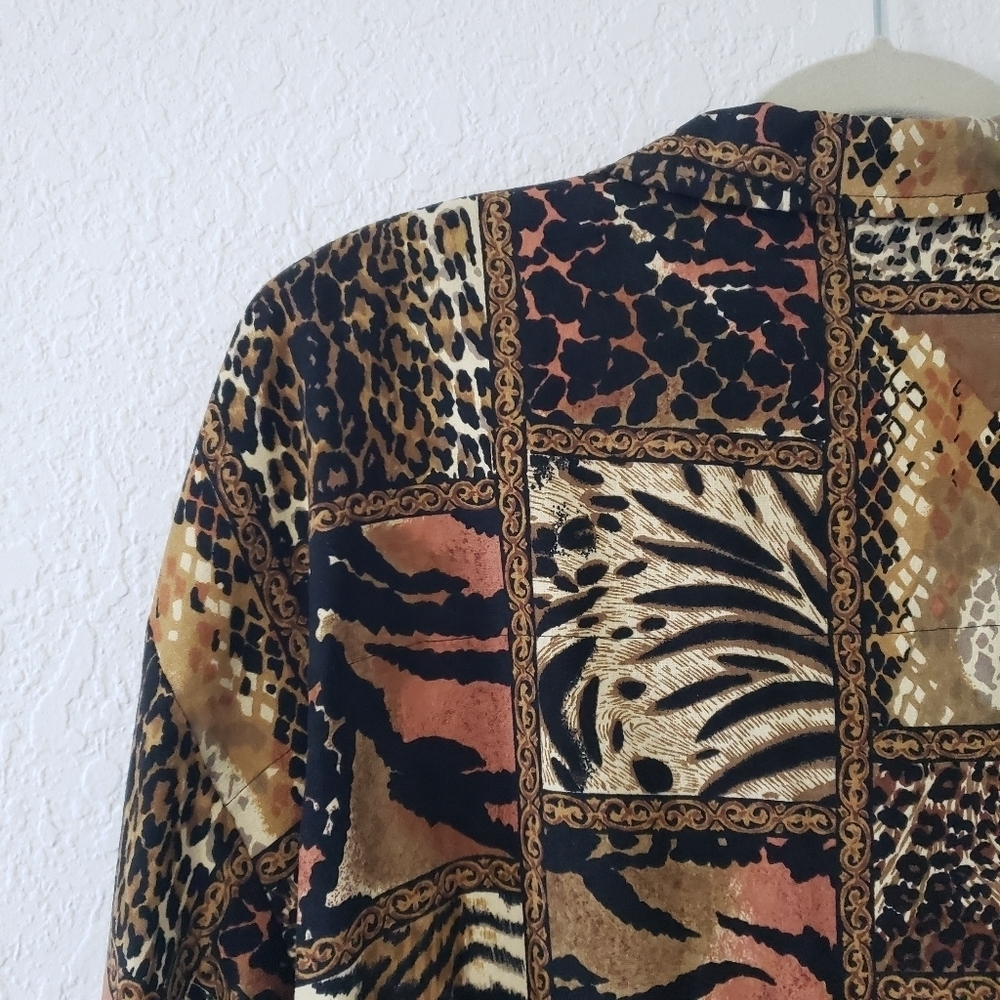 Vintage 80s 100% Silk Animal Print Windbreaker Bomber size 2XL - Picture 6 of 8